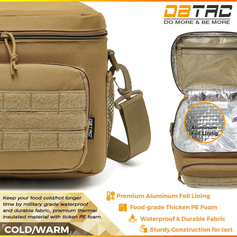 DBTAC DO MORE & BE MORE DBTAC Tactical Lunch Bag for Men Women, 12 Cans Insulated Lunch Box for Adult | 9L Leakproof Lunch Cooler Tote for Work Office Outdoor Travel | Soft Easy To Clean Liner x2 (Brown) - Image 5